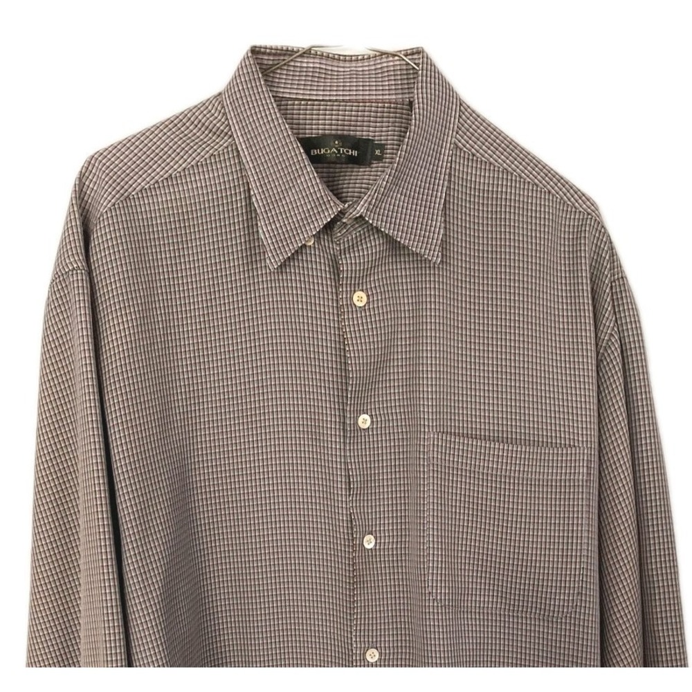 Bugatchi Uomo Shirt Men XL Check/Plaid Button Up Long Sleeve Dress Woven Cotton